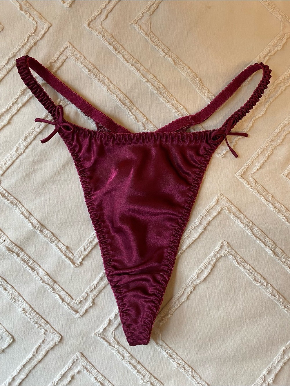 LaSenza Satin Thong with Bows - Deep Wine